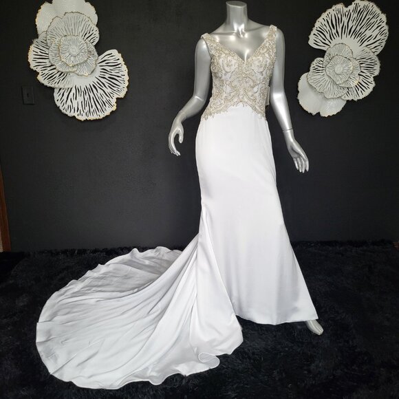 NWT~$1699~IMPRESSION~SZ 6/8~WHITE BEADED EMBROIDERED MERMAID WEDDING DRESS GOWN - Picture 5 of 16